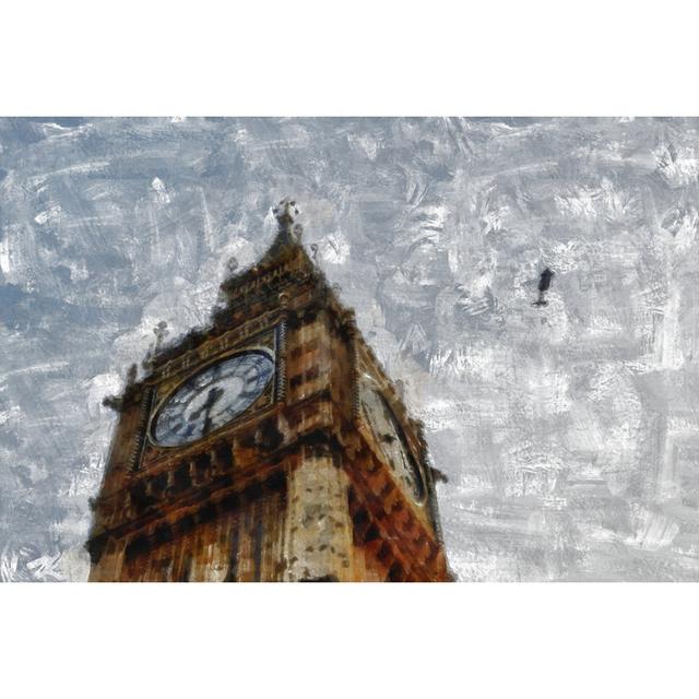 Painted Clocktower And Gray Sky - Wrapped Canvas Art Prints Marlow Home Co. Size: 20cm H x 30cm W x 3.8cm D on Productcaster.