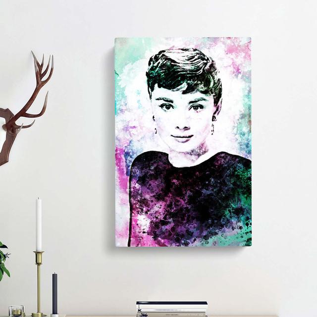 Portrait of Audrey Hepburn in Abstract - Wrapped Canvas Painting Print East Urban Home Size: 50cm H x 35cm W x 3cm D on Productcaster.