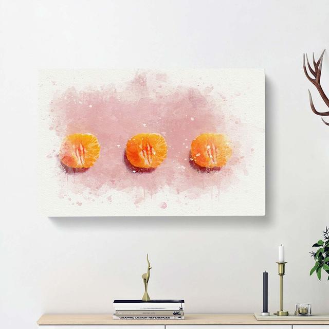 Oranges on Pink in Abstract - Wrapped Canvas Graphic Art Print East Urban Home Size: 35cm H x 50cm W x 3cm D on Productcaster.