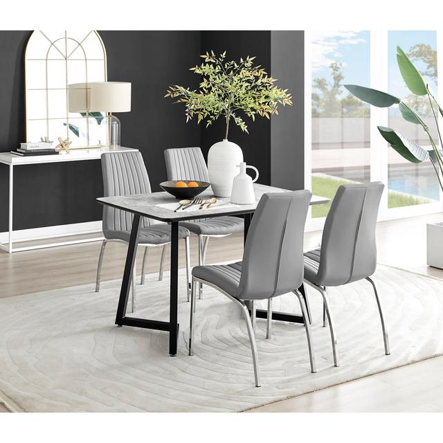 Marble Effect Melamine Dining Table and Chairs - 4 Luxury Velvet Dining Chairs Canora Grey Colour (Chair): Grey/Silver on Productcaster.