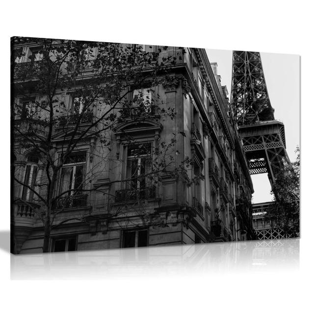 Architectural Building and the Eiffel Tower - Wrapped Canvas Photograph Panther Print Size: 51cm H x 76cm W x 1.8cm D on Productcaster.