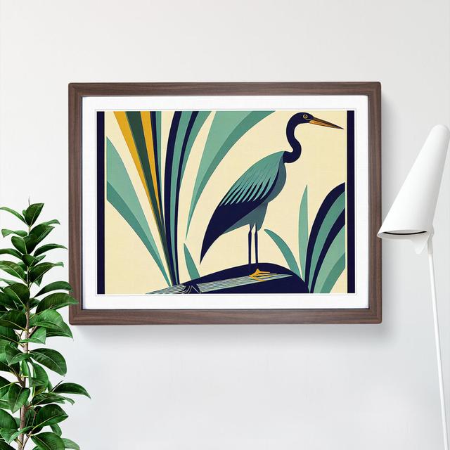 Heron Bird Art Deco Abstract House of Hampton Frame Colour: Walnut, Size: 46cm H x 64cm W x 2cm D on Productcaster.