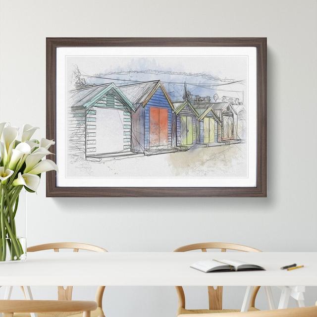 Colourful Beach Huts - Picture Frame Painting East Urban Home Frame Option: Walnut, Size: 36cm H x 48cm W x 2cm D on Productcaster.