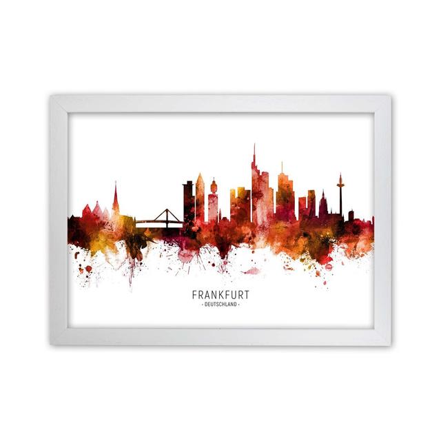 Frankfurt Deutschland Skyline Red City Name by Michael Tompsett - Print Ebern Designs Size: 64cm H x 88cm W x 3cm D, Format: White Framed on Productcaster.