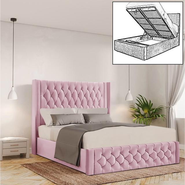 Barrientez Upholstered Storage Bed Canora Grey Colour: Pink, Size: Double (4'6) on Productcaster.