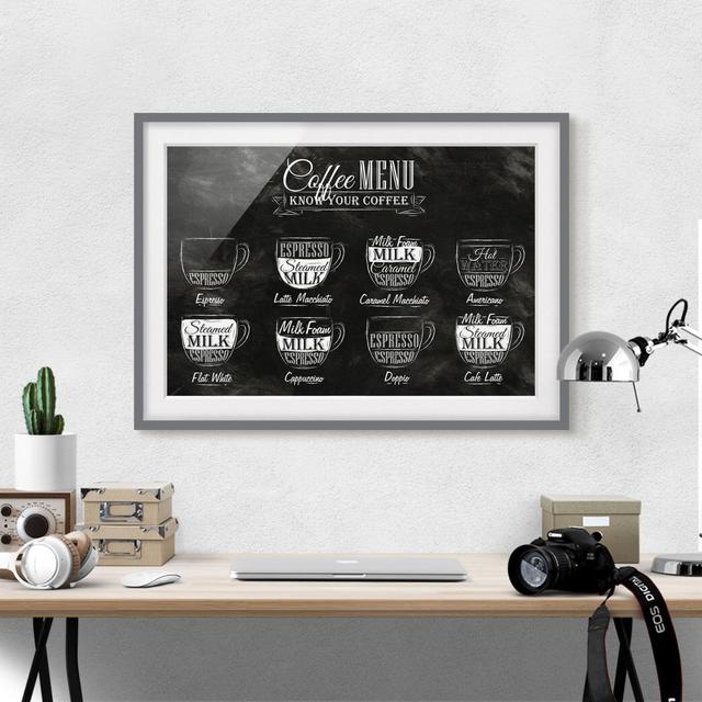 Coffee Varieties Chalkboard - Picture Frame Graphic Art Rosalind Wheeler Frame Option: Grey Framed on Productcaster.