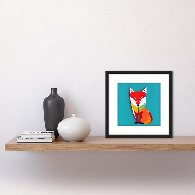 Colourful Abstract Wild Fox On Blue - Single Picture Frame Print Wee Blue Coo on Productcaster.