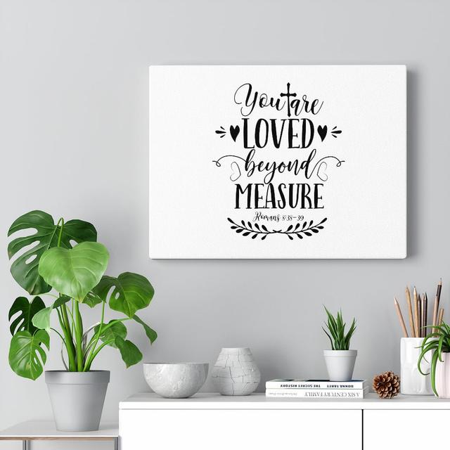 Loved Beyond Measure Romans 8:38-39 - Wrapped Canvas Typography Blue Elephant Size: 30cm H x 41cm W on Productcaster.