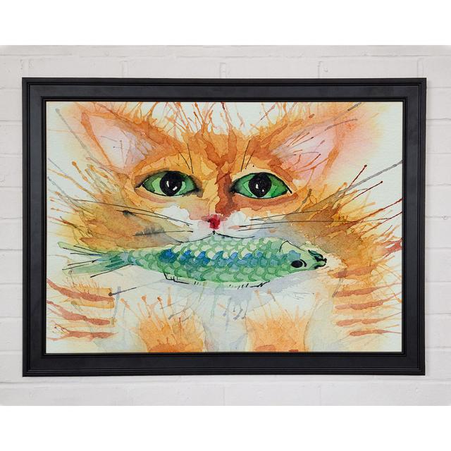 Watercolour Cat With Fish Framed Print Rosalind Wheeler Größe: 84,1 cm H x 118,9 cm B x 1,5 cm T on Productcaster.