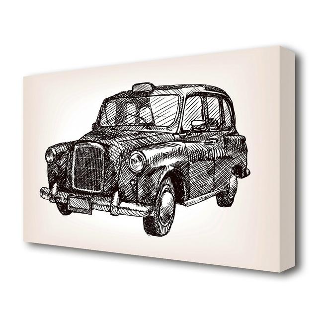 Iconic Black Cab London - Wrapped Canvas Drawing Print East Urban Home Size: 50.8 cm H x 81.3 cm W on Productcaster.