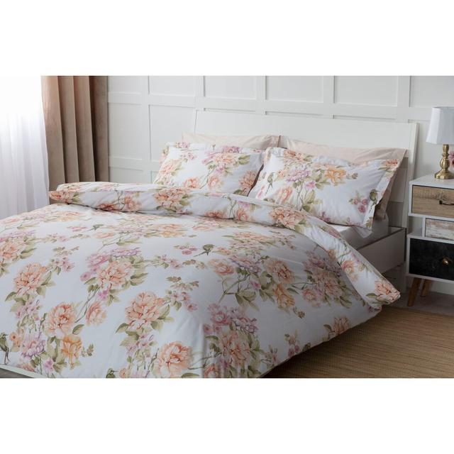 Aubrey Beige/Ivory/Green Cotton 200 TC Duvet Cover Set Belledorm Size: King Duvet Cover + 2 Standard Pillowcases on Productcaster.