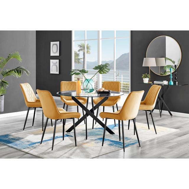 6 - Person Glass Dining Set Furniture Box Colour: Mustard/Black on Productcaster.