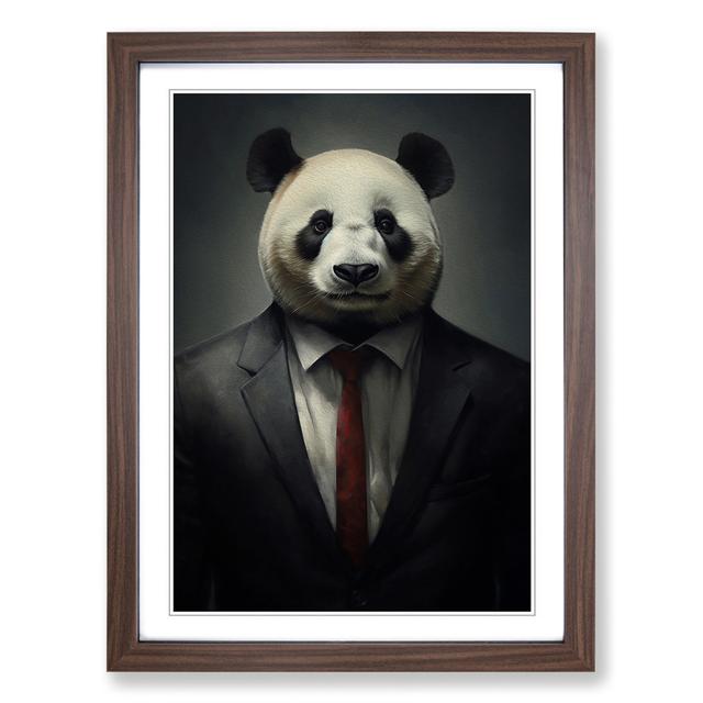 Panda in a Suit Painting No.2 Happy Larry Size: 64cm H x 46cm W x 2cm D, Frame Colour: Walnut on Productcaster.