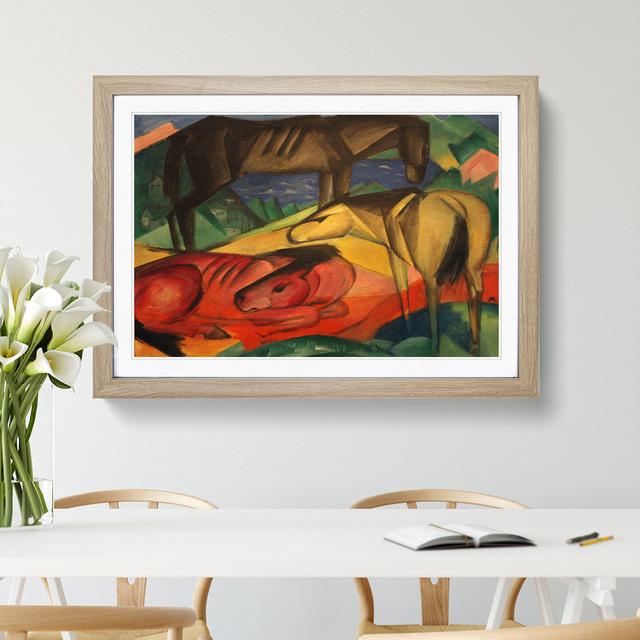 Three Horses by Franz Marc - Picture Frame Painting East Urban Home Size: 36cm H x 48cm W x 2cm D, Frame Option: Oak on Productcaster.