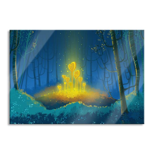 Luminous Magic Flowers In The Forest - No Frame Print on Glass Brayden Studio Size: 70cm H x 100cm W on Productcaster.