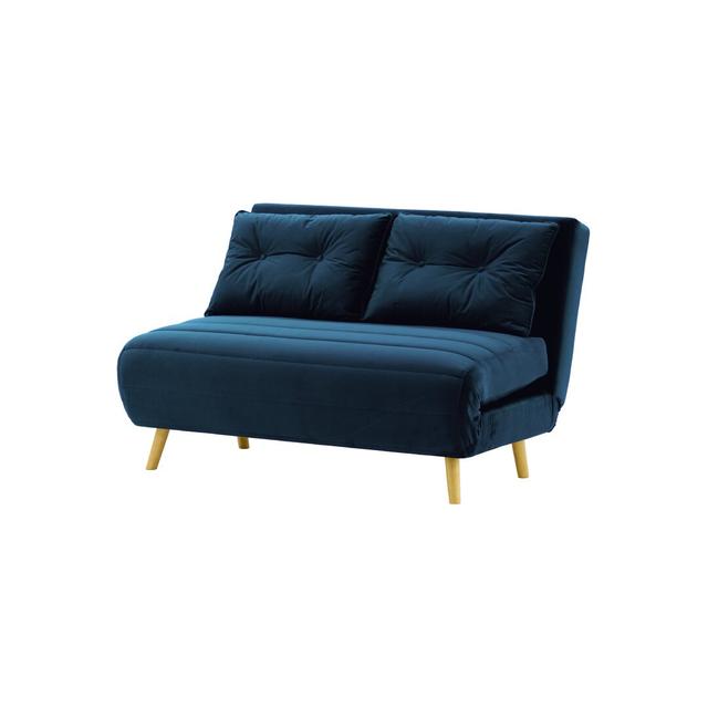 Kian 2 Seater Fold Out Sofa Bed Hashtag Home Leg Colour: Oak, Upholstery Colour: Blue on Productcaster.