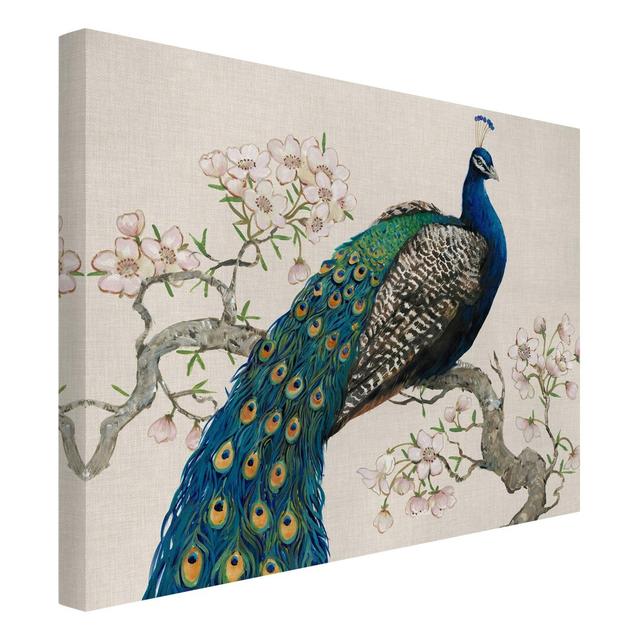 Vintage Peacock with Cherry Blossoms - Wrapped Canvas Graphic Art Latitude Vive Size: 75cm H x 100cm W on Productcaster.