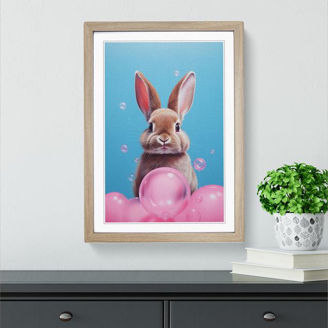 Rabbit Bubble Gum - Single Picture Frame Print on Wood 17 Stories Format: Oak Framed, Size: 34cm H x 25cm W x 2cm D on Productcaster.