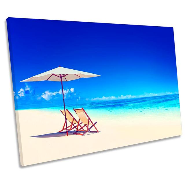 Paradise Beach Holiday Print CANVAS WALL ART Picture Blue Highland Dunes Size: 30.5cm H x 45.7cm W x 2cm D on Productcaster.