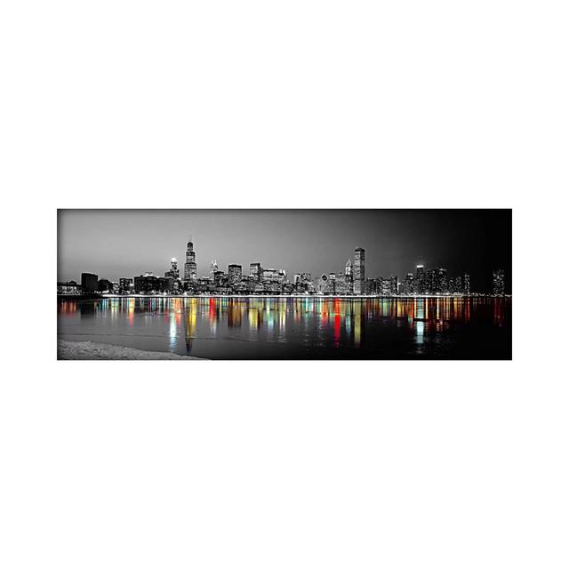 Skyline at Night with Color Pop Lake Michigan Reflection, Chicago, Cook County, Illinois, Usa by Loui Jover - Wrapped Canvas Panoramic Photograph Prin on Productcaster.