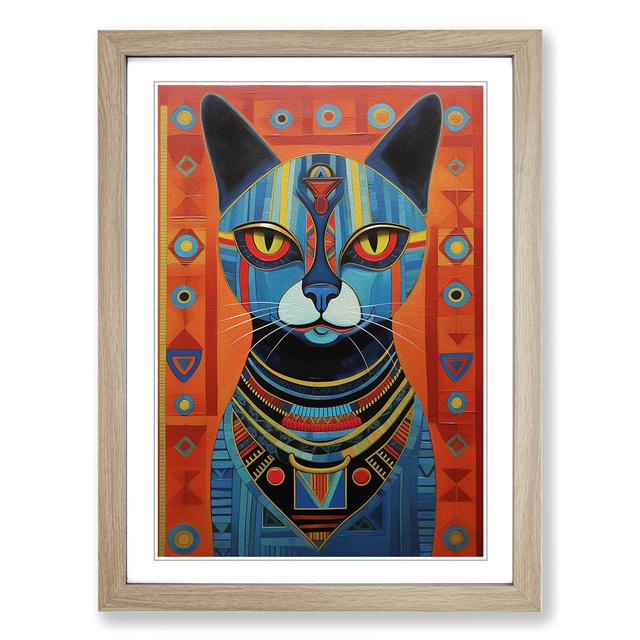 Egyptian Cat Hard Edge Painting - Print Marlow Home Co. Size: 34cm H x 25cm W, Format: Oak Framed on Productcaster.