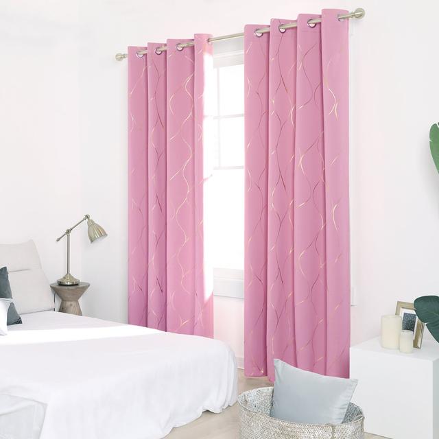 Valmar Ivy Bronx Wave Foil Printed Thermal Insulated Curtains Room Darkening Curtains Eyelet Curtains Ivy Bronx Colour: Pink, Panel Size: Width 132 x on Productcaster.