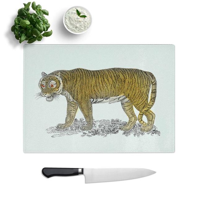 Tempered Glass Vintage Tiger Illustration Chopping Board East Urban Home Size: 28.5 cm W x 20 cm L on Productcaster.