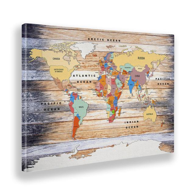 Wandbild Map of the World on Wooden Boards von Williston Forge Williston Forge Format: Stoff, Größe: 95 cm H x 135 cm B on Productcaster.