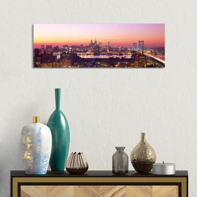 Arial View Of The City At Twilight, Philadelphia, Pennsylvania, USA by Panoramic Images - Wrapped Canvas Panoramic Print Latitude Run Size: 30.48cm H on Productcaster.