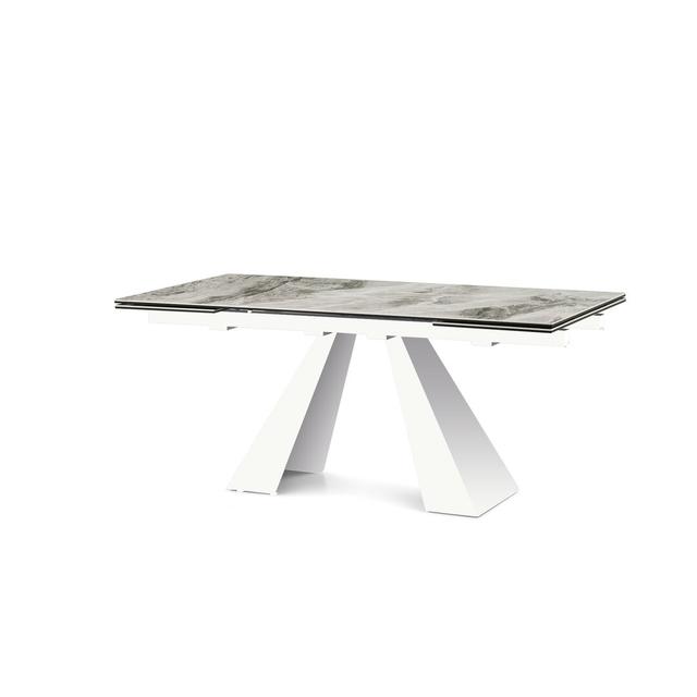 Desiderato Stone Dining Table Ebern Designs Table Top Colour: Arabescato Marble, Table Base Colour: White on Productcaster.