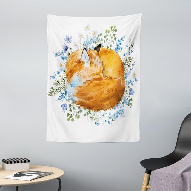 Tapestry, Sleeping Fox Watercolors, Orange Blue Olive Green East Urban Home Maße: 150 cm H x 110 cm B on Productcaster.