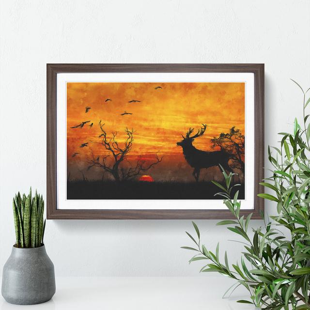 Stag at Sunset - Picture Frame Graphic Art East Urban Home Size: 36cm H x 48cm W x 2cm D, Frame Option: Walnut on Productcaster.