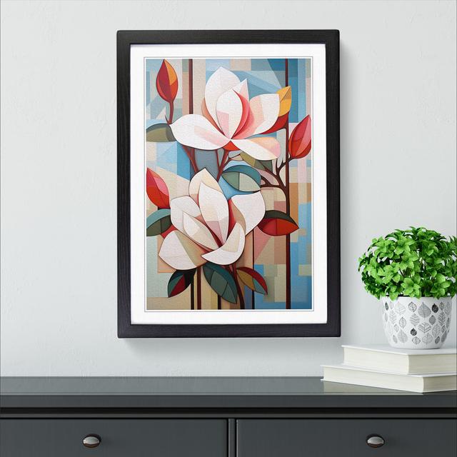 Magnolia Flower Cubism - Single Picture Frame Print on Wood Marlow Home Co. Format: Black Framed, Size: 46cm H x 34cm W x 2cm D on Productcaster.