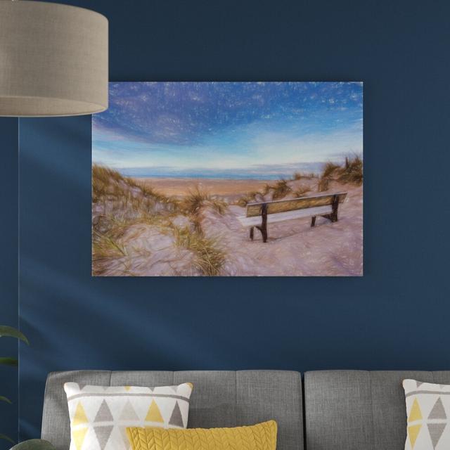 Leinwandbild „Bank in den Dünen mit Blick auf das Meer“, Grafikdruck East Urban Home Größe: 70 cm H x 100 cm B on Productcaster.