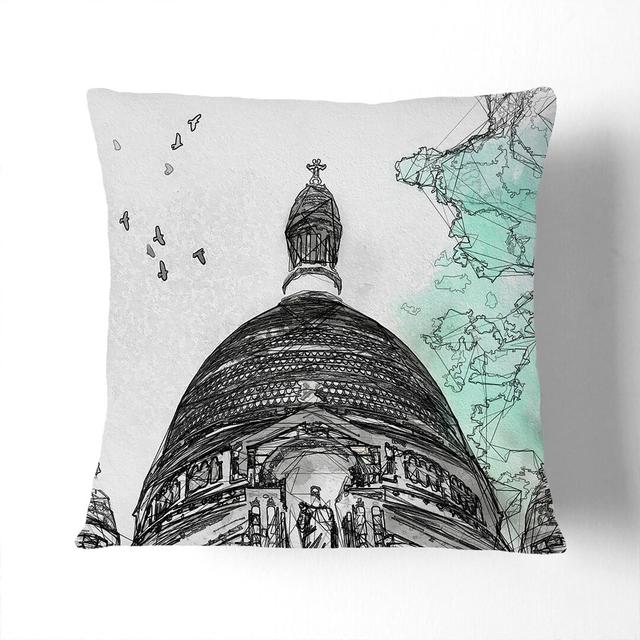 Birds Above Sacre Coeur Paris in Abstract Cushion with Filling East Urban Home Size: 40 x 40 cm, Backing Colour: Black on Productcaster.