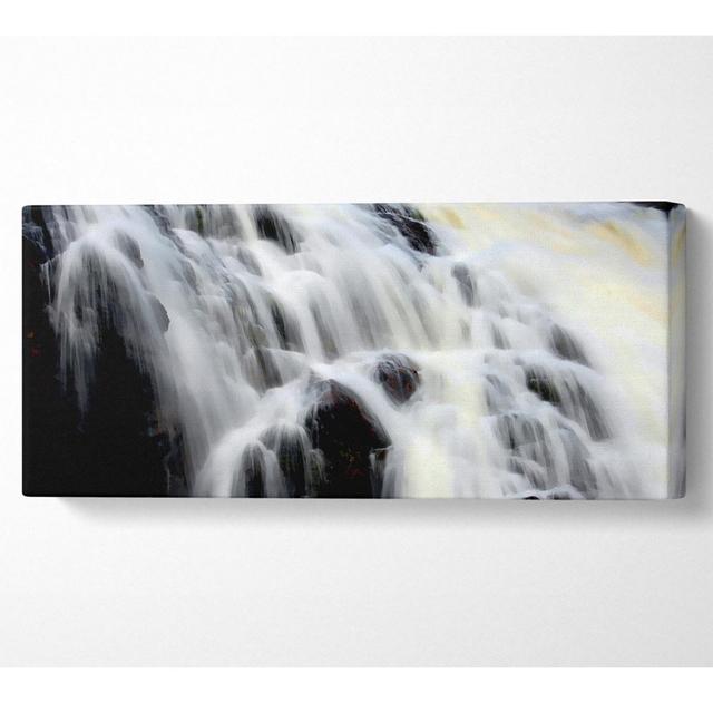 Gushing Waterfall Rocks Panoramic Canvas Union Rustic Size: 81.3cm H x 183cm W on Productcaster.