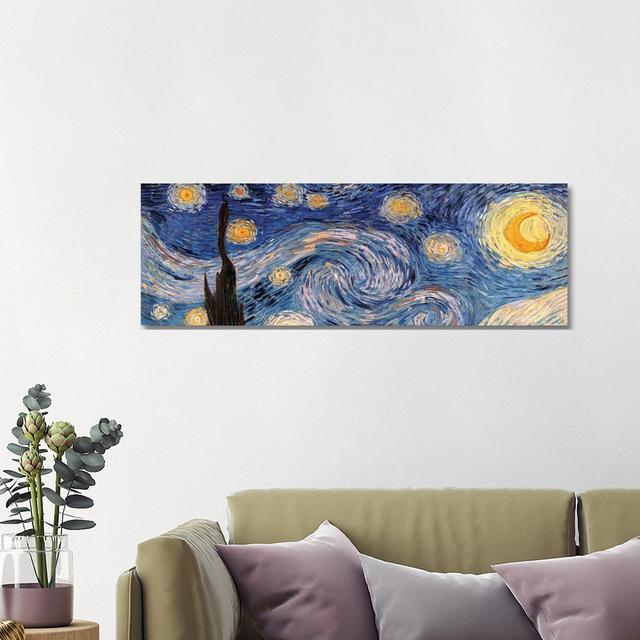 The Starry Night by Vincent Van Gogh - Panoramic Painting Print on Canvas Rosalind Wheeler Frame Option: White Floater Framed, Size: 40.64cm H x 121.9 on Productcaster.