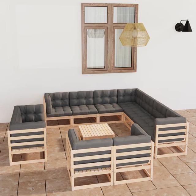 11-Sitzer Lounge-Set Heagney mit Polster Ebern Designs Farbe (Gestell): Naturbelassen, Farbe (Bezug): Grau, Farbe (Tischplatte):: Naturbelassen on Productcaster.