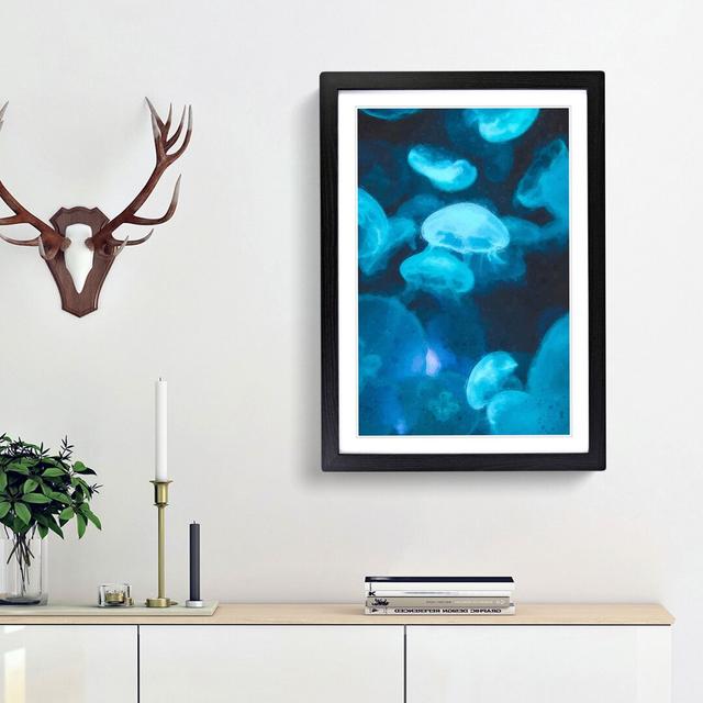 Blue Jellyfish in Abstract - Picture Frame Graphic Art Print East Urban Home Frame Option: Black Framed, Size: 36cm H x 27cm W x 2cm D on Productcaster.