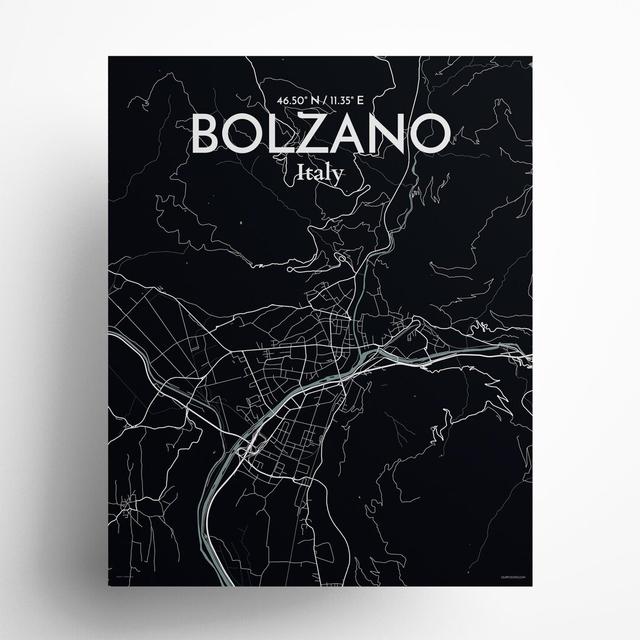 Bolzano City Map in Midnight - Graphic Art Print on Paper Borough Wharf Size: 20cm H x 16cm W x 0.05cm D on Productcaster.