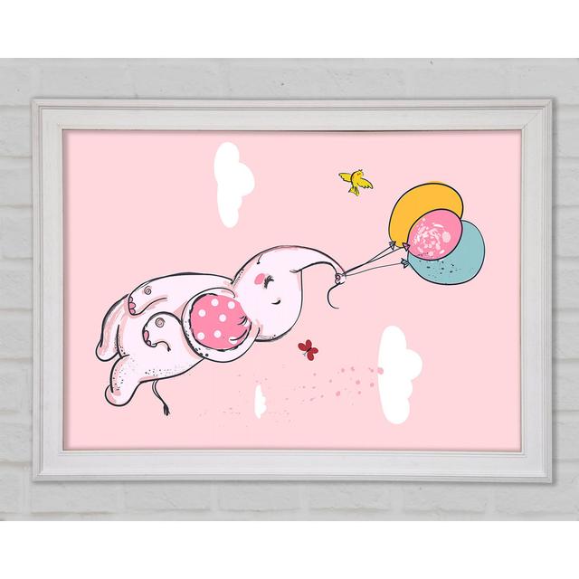 Pink Elephant Floating On Balloons - Single Picture Frame Art Prints Zoomie Kids Size: 59.7cm H x 84.1cm W x 1.5cm D on Productcaster.