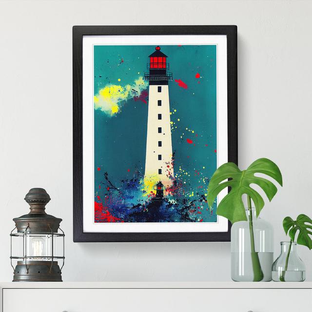 Lighthouse Paint Splatter Vol.2 - Picture Frame Graphic Art Big Box Art Size: 64cm H x 46cm W x 2cm D, Frame Option: Oak on Productcaster.