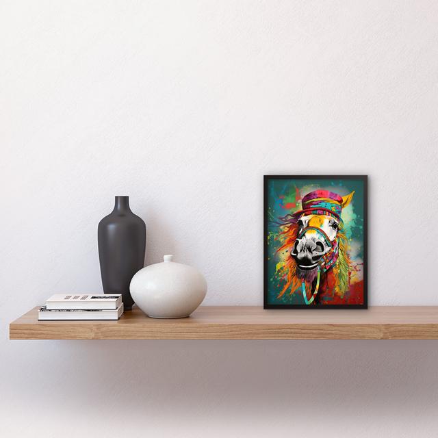 Hippie Horse with Multicoloured Hat and Bridles Artwork Framed Wall Art Print Happy Larry on Productcaster.