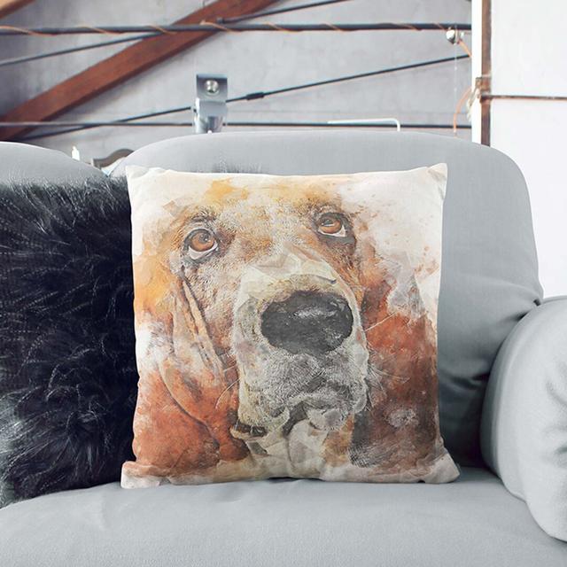 Basset Hound In Abstract Square Throw Cushion East Urban Home Size: 55 x 55 cm, Backing Colour: Stone on Productcaster.