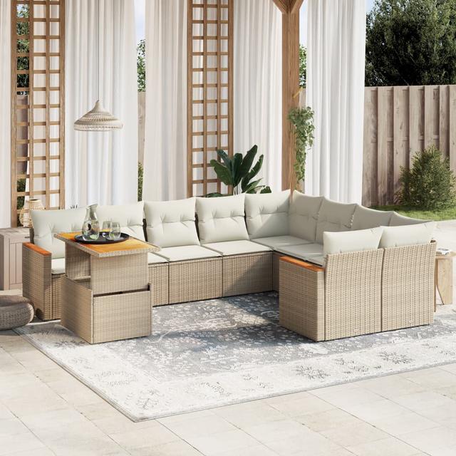 Vidaxl 10-Tlg. Garten-Sofagarnitur Mit Kissen Schwarz Polyrattan 17 Stories Farbe des Kissens: Cremefarben, Rahmenfarbe: Beige on Productcaster.