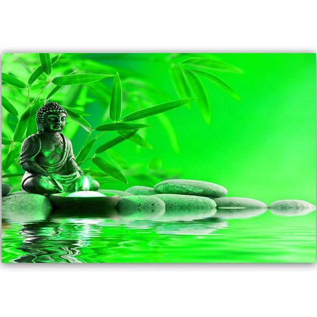 Leinwandbild Buddha, Wasser und Steine 2 World Menagerie Größe: 60 cm H x 90 cm B on Productcaster.