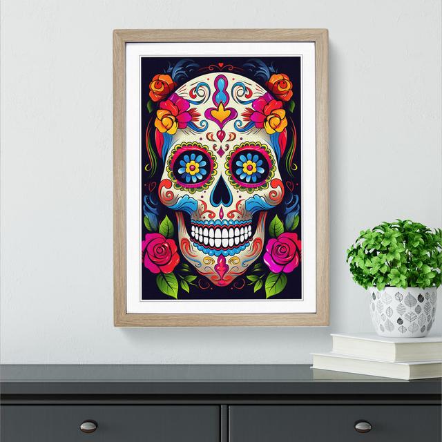 XYZ-FRM-V1223-1592 Sugar Skull Line No.3 - Single Picture Frame Print on Wood Big Box Art Size: 34cm H x 25cm W x 2cm D, Frame Colour: Oak on Productcaster.