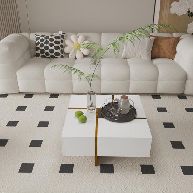 Bunita Extendable Cross Legs Coffee Table with Storage Ivy Bronx Table Top Colour: White on Productcaster.