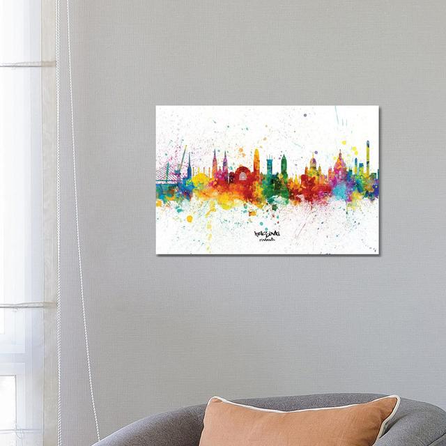 Helsinki Finland Skyline Splash by Michael Tompsett - Wrapped Canvas Gallery-Wrapped Canvas Giclée Latitude Run Size: 45.72cm H x 66.04cm W x 3.81cm D on Productcaster.