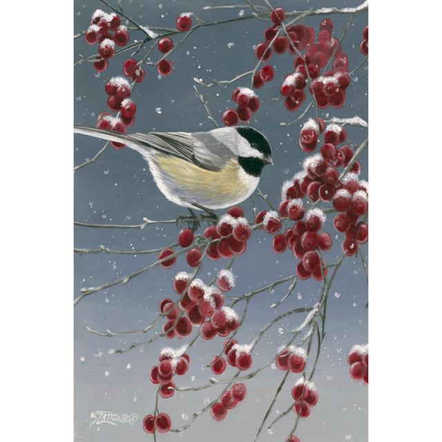 Winter Chickadees I - Wrapped Canvas Graphic Art August Grove Size: 91cm H x 61cm W x 3.8cm D on Productcaster.